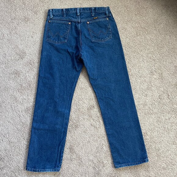 Wrangler Men's Classic Fit Bootcut Jeans 35x30 Blue Stretch Dark Denim 5 Pockets - Picture 7 of 7